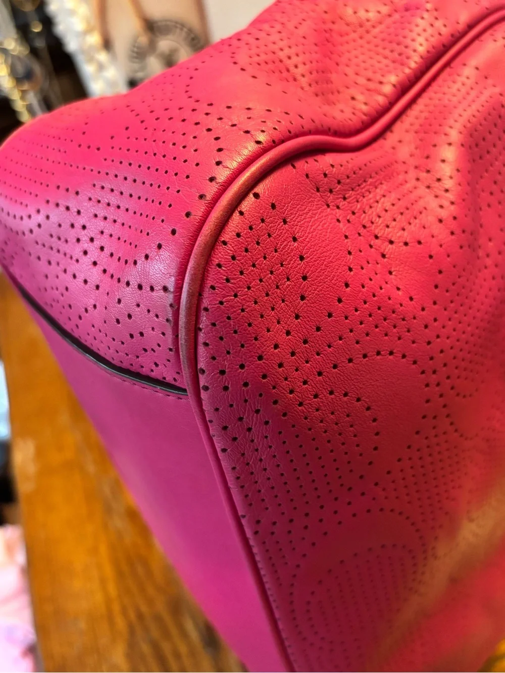 Coach F23241 Pink Perforated Leather Convertible Hobo Crossbody Bag